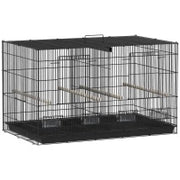 Gabbia per Uccelli con Divisore 4 Mangiatoie 4 Posatoi Vassoio Estraibile per Pappagalli Canarini Parrocchetti 76x46x46 cm Nero