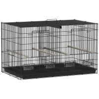 Gabbia per Uccelli con Divisore 4 Mangiatoie 4 Posatoi Vassoio Estraibile per Pappagalli Canarini Parrocchetti 76x46x46 cm Nero