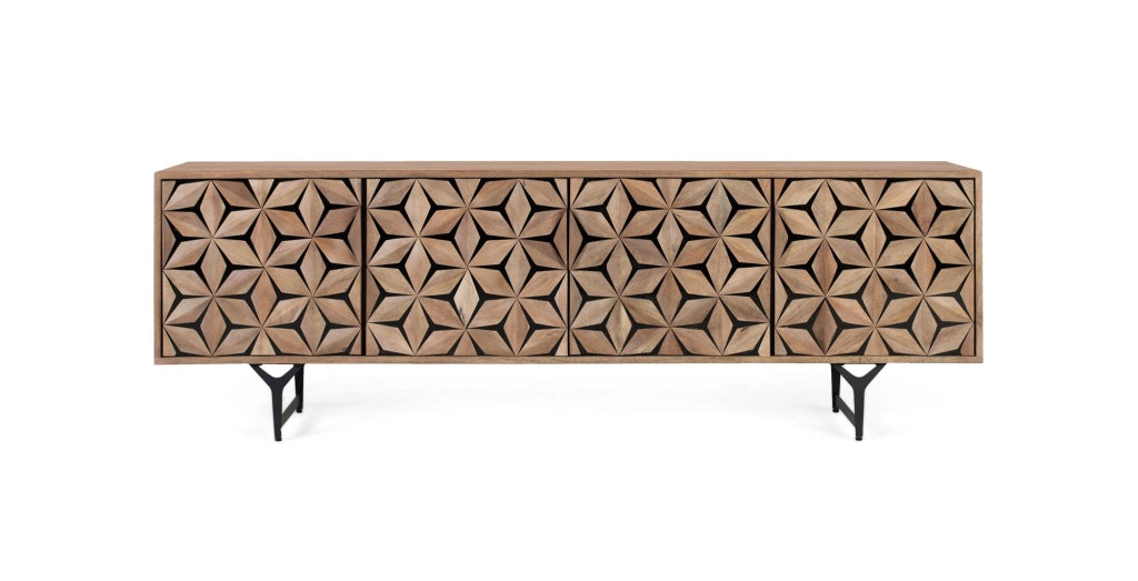 Mobile TV in legno di mango fatto a mano con 4 ante 177 cm