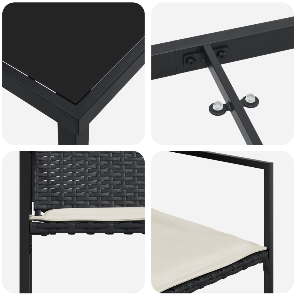 Set da Pranzo da Giardino 9 Pezzi con Cuscini Nero Rattan Polimerico