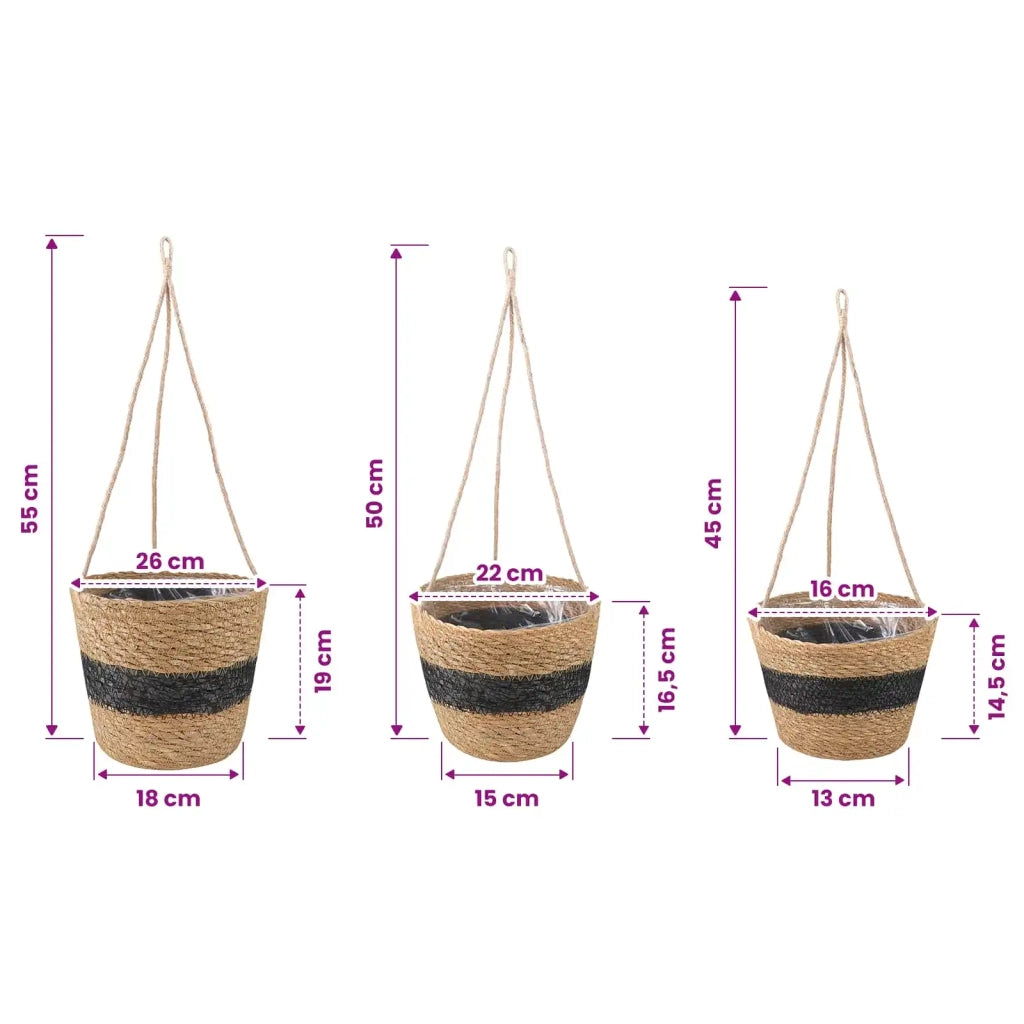 Cesti per piante in erba marina 3 pz Naturale e Nero CFW4971541