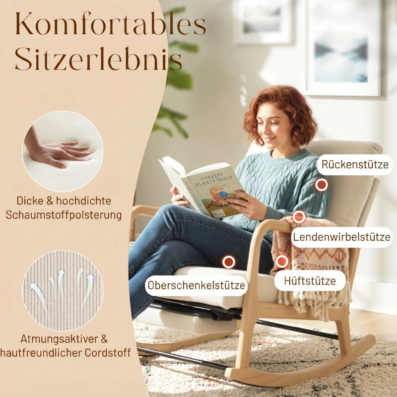 POLTRONA A DONDOLO con poggiapiedi e schienale regolabile 84.0×22.0×66.0 cm, crema