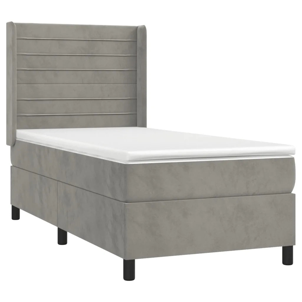 Letto a Molle Materasso e LED Grigio Chiaro 90x190 cm Velluto 3139595