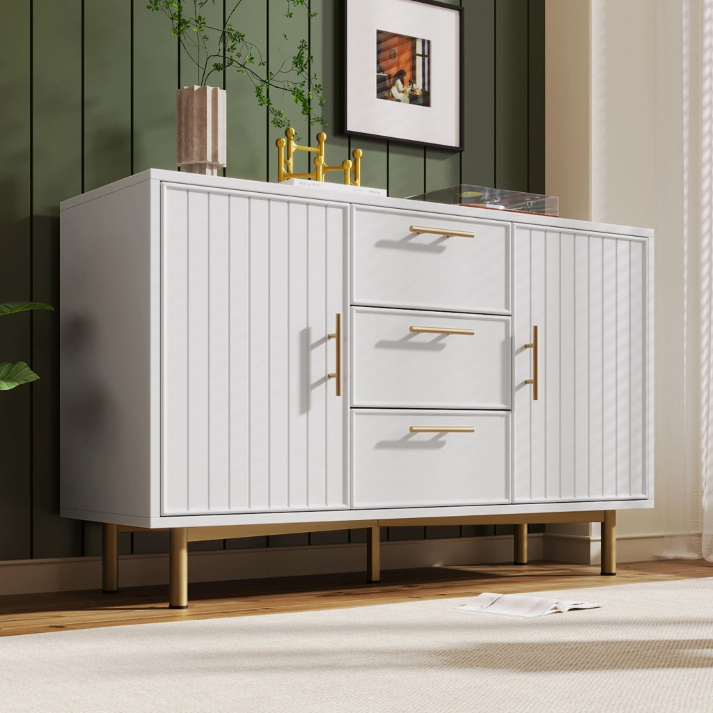 Cassettiera con 2 Ante e 3 Cassetti; Ripiano Regolabile; Stile Moderno; in Pannello Truciolare; Bianco; 120??40??75 cm