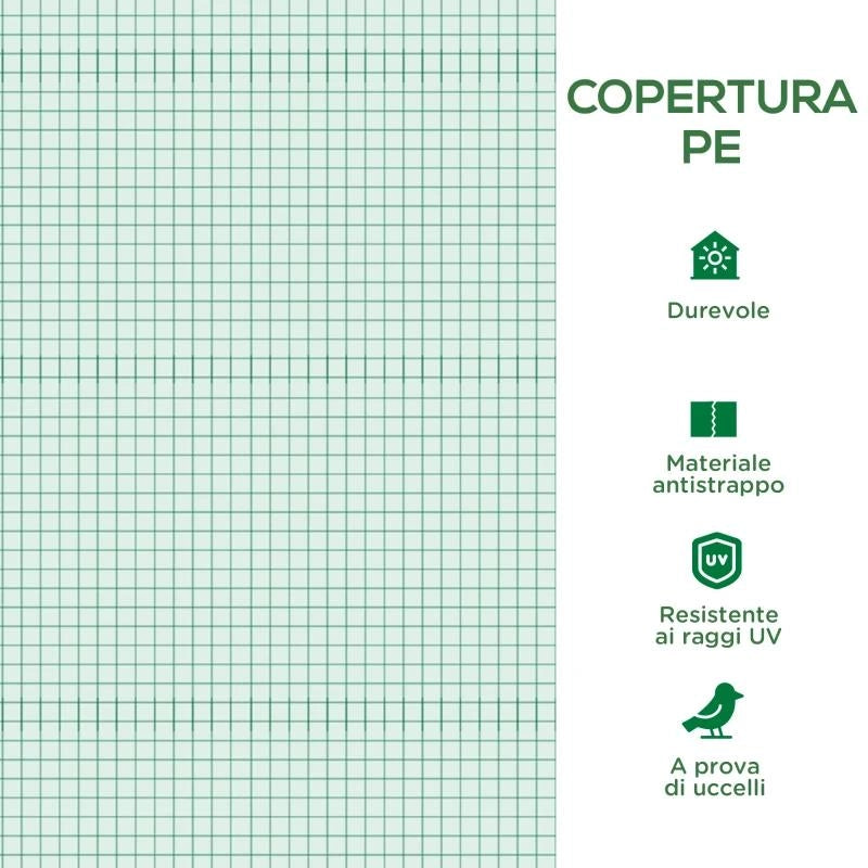 TELO PER SERRA IN PE CON 12 FINESTRE, PORTA AVVOLGIBILE E BORDI INTERRATI, 6X3X2 M, VERDE