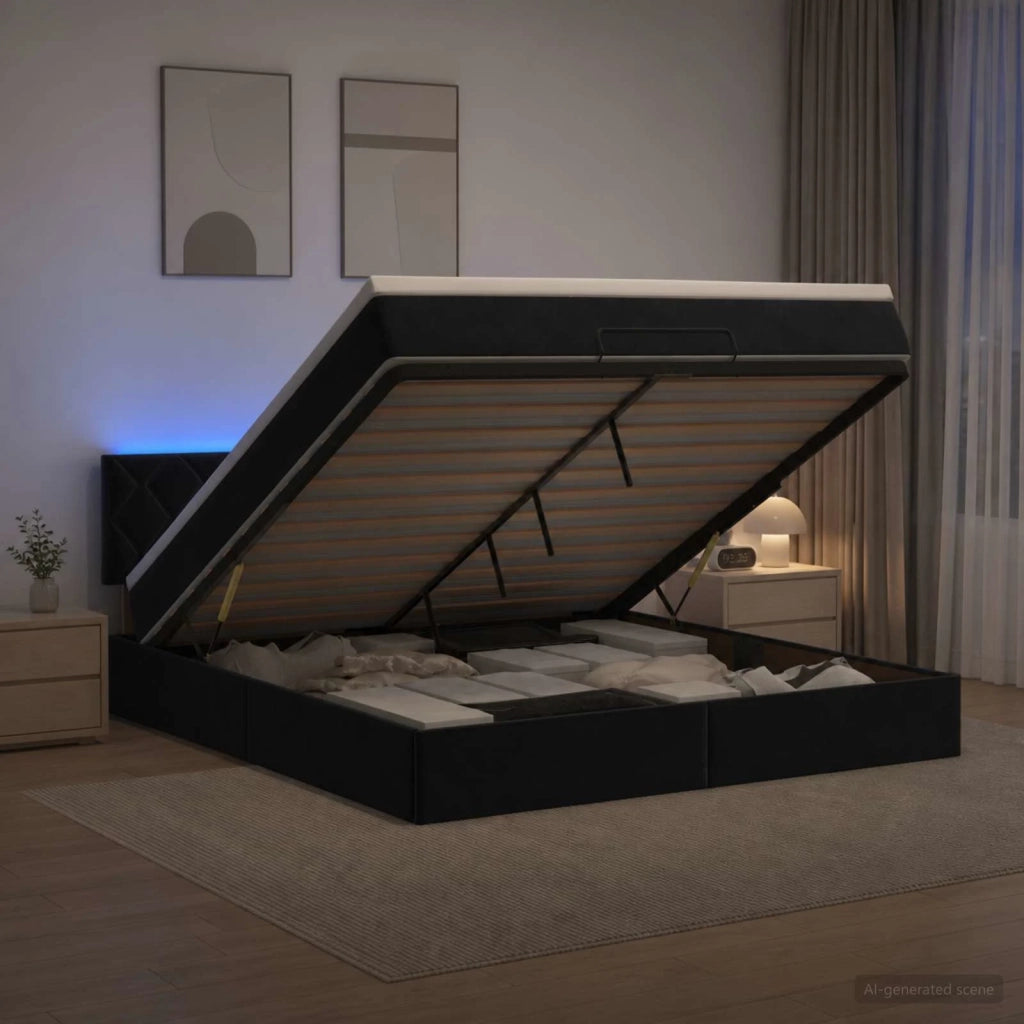 Letto Ottomano con Materasso e LED Nero 160 x 200 cm Velluto 3457223