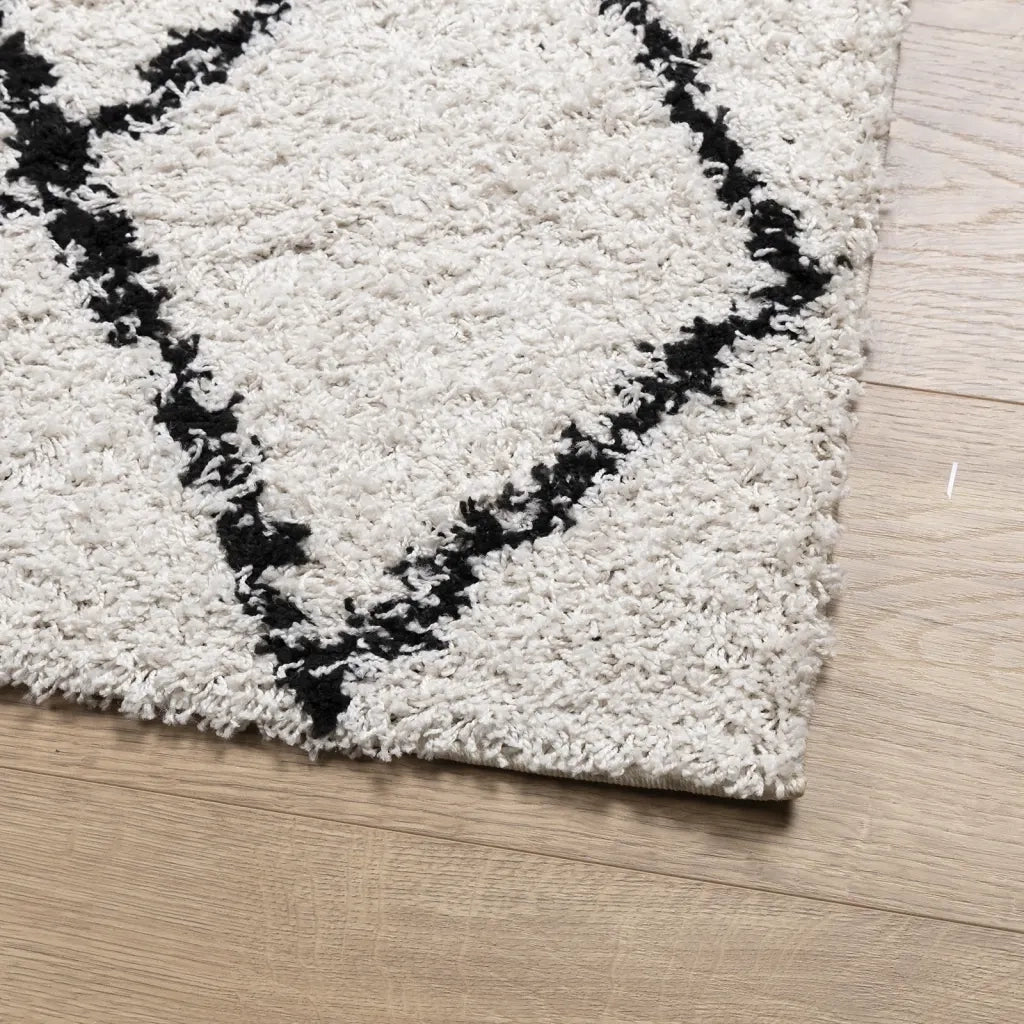 Tappeto Shaggy PAMPLONA a Pelo Lungo Crema e Nero 100x200 cm 375364