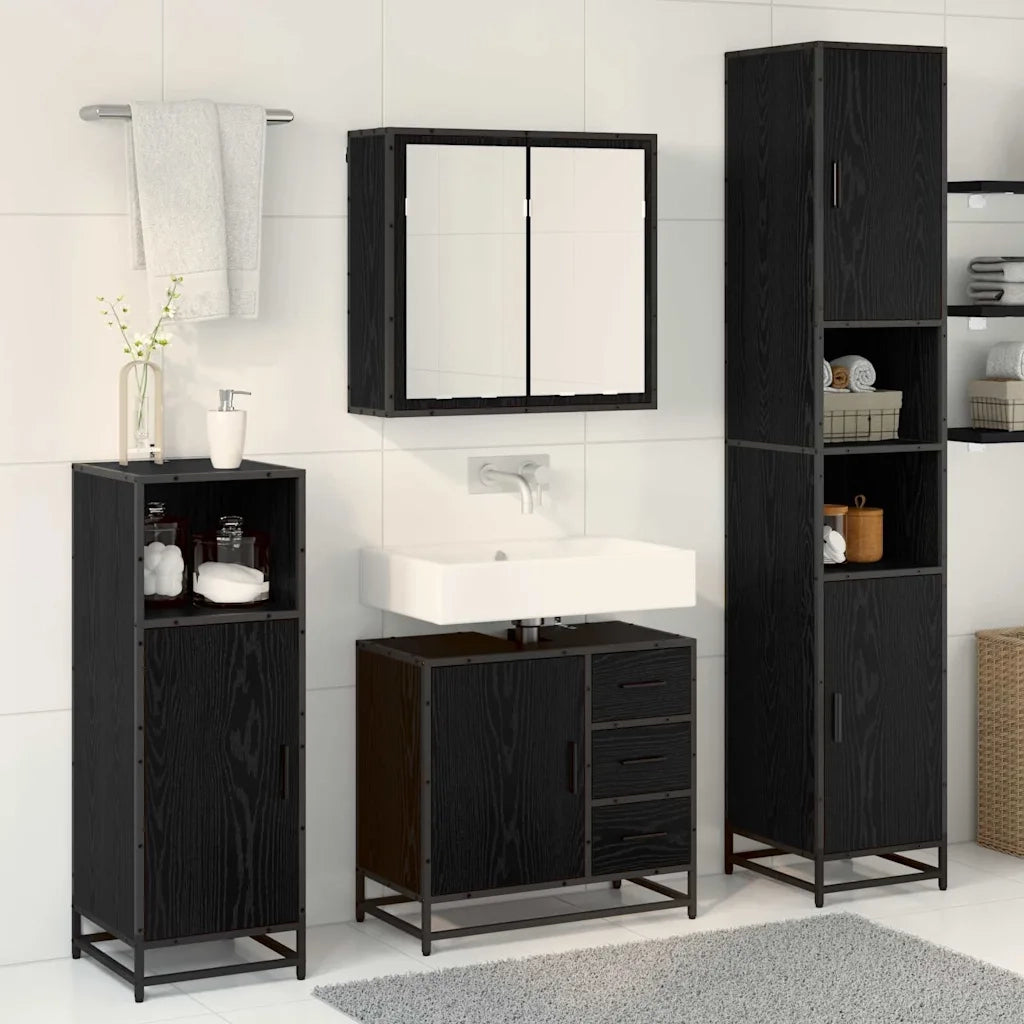 Set di mobili per il bagno 3 pcs Rovere Nero Legno multistrato 3402535