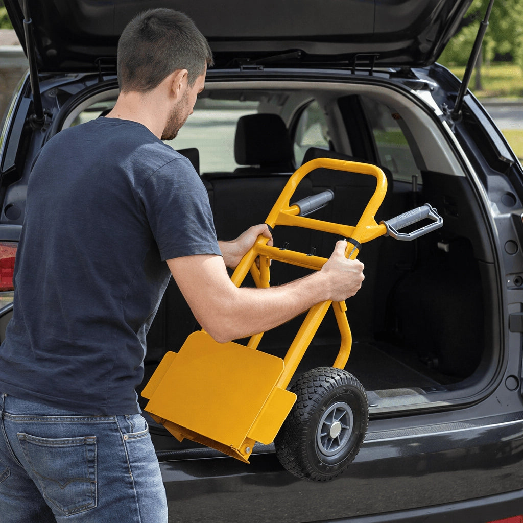 Carrello con manico telescopico richiudibile in acciaio ruote pneumatiche 200 kg
