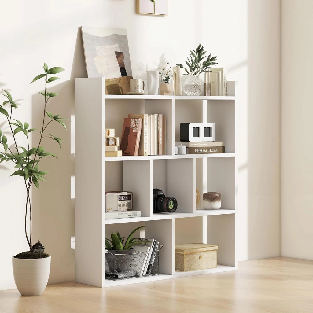 Libreria, scaffale con 7 cubi, divisorio con protezioni antiribaltamento, mensola cubo per camera da letto, ufficio, soggiorno, 80 x 20 x 90 cm (bianco)