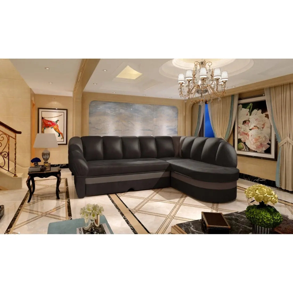 Divano angolare destro convertibile BENANA 250 cm marrone scuro e beige con contenitore