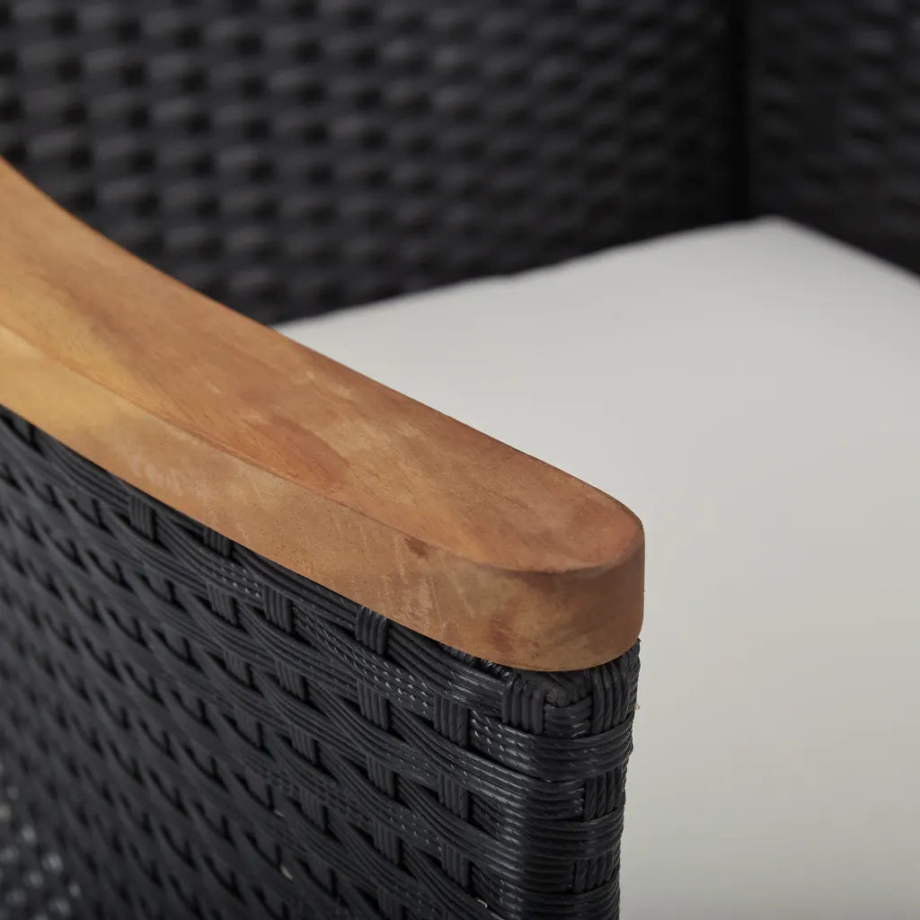 Set da Pranzo da Giardino 5 pz | Set Salotto da Giardino Nero in Polyrattan e Acacia