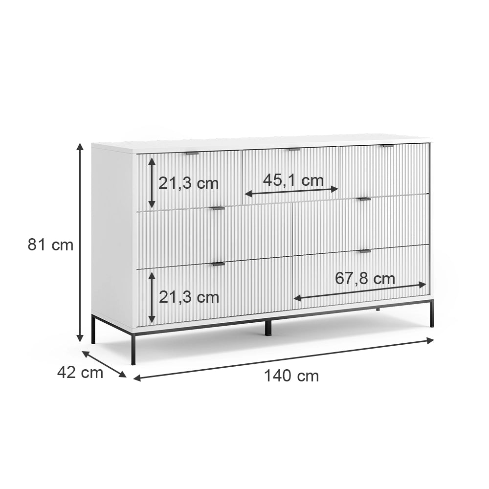 Vicco Credenza  Bianco 42 x 81 cm con 7 cassetti