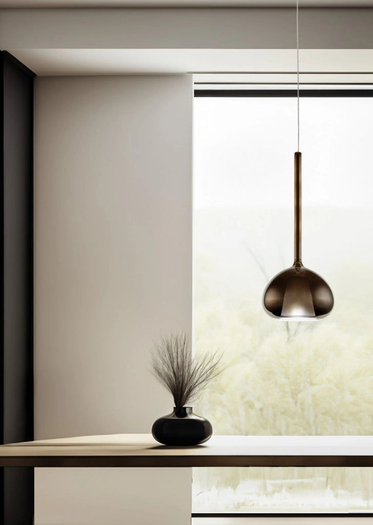 BEBA SOSPENSIONE 1 LUCE ATTACCO G9 VETRO BRONZO D.20CM ROSONE BIANCO