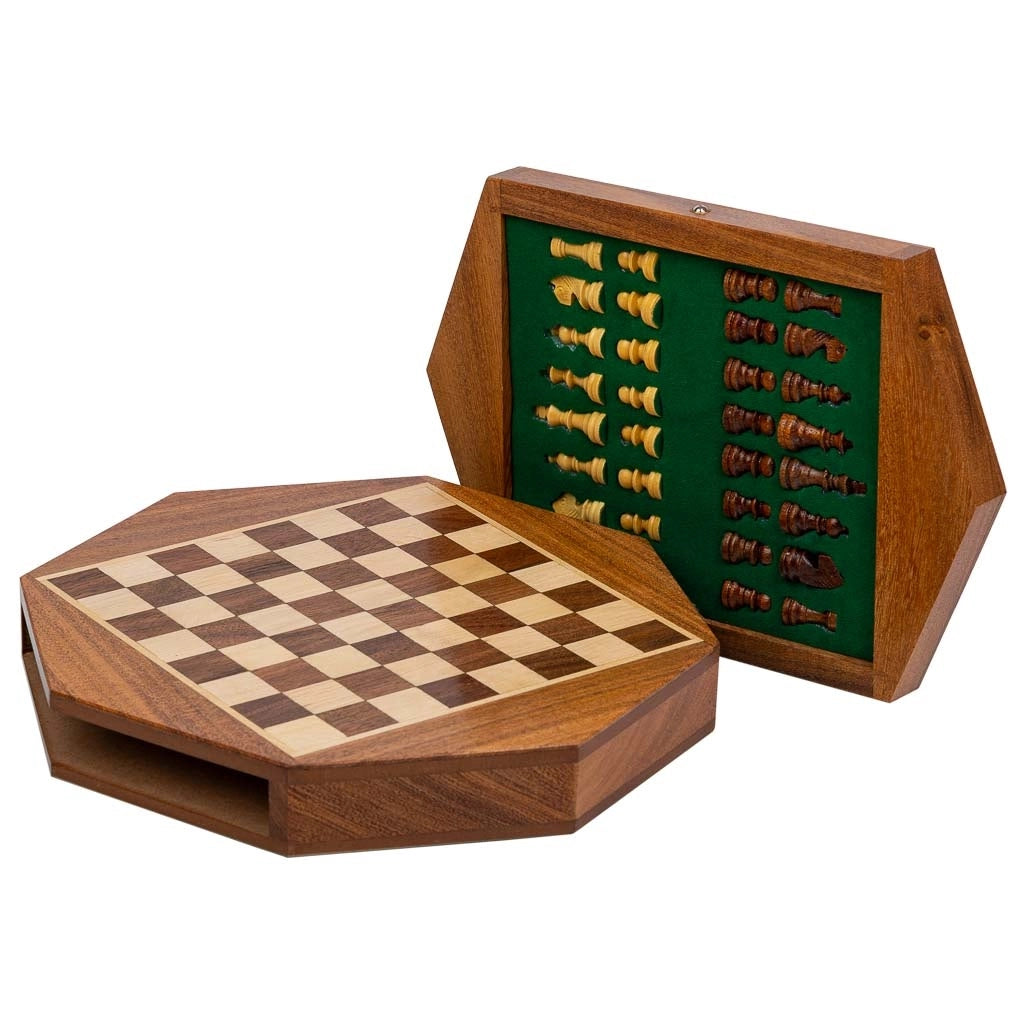 Scacchi magnetici con cassetto per pezzi in legno marrone d22,5x5h