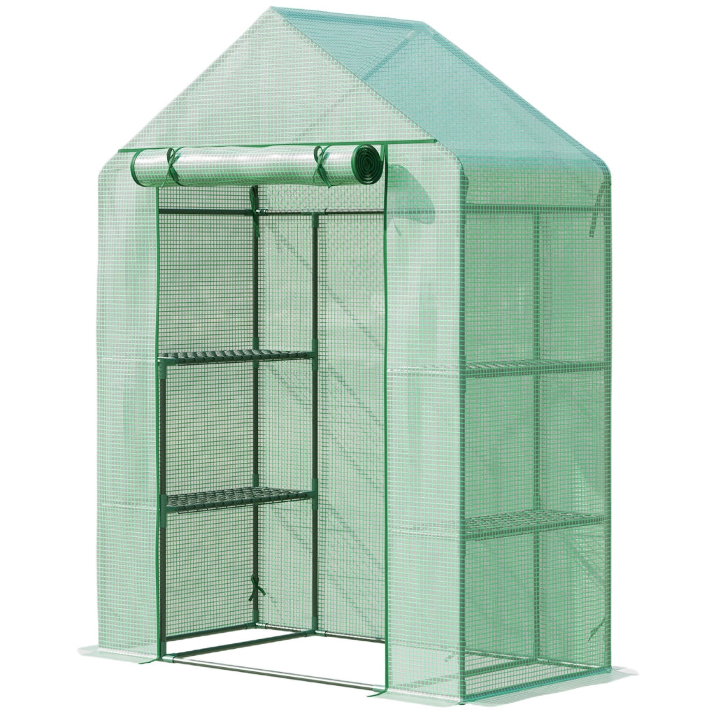 Serra da Giardino in Acciaio e Plastica PE con 4 Ripiani, Funi e Picchetti, 141x72x191 cm, Verde