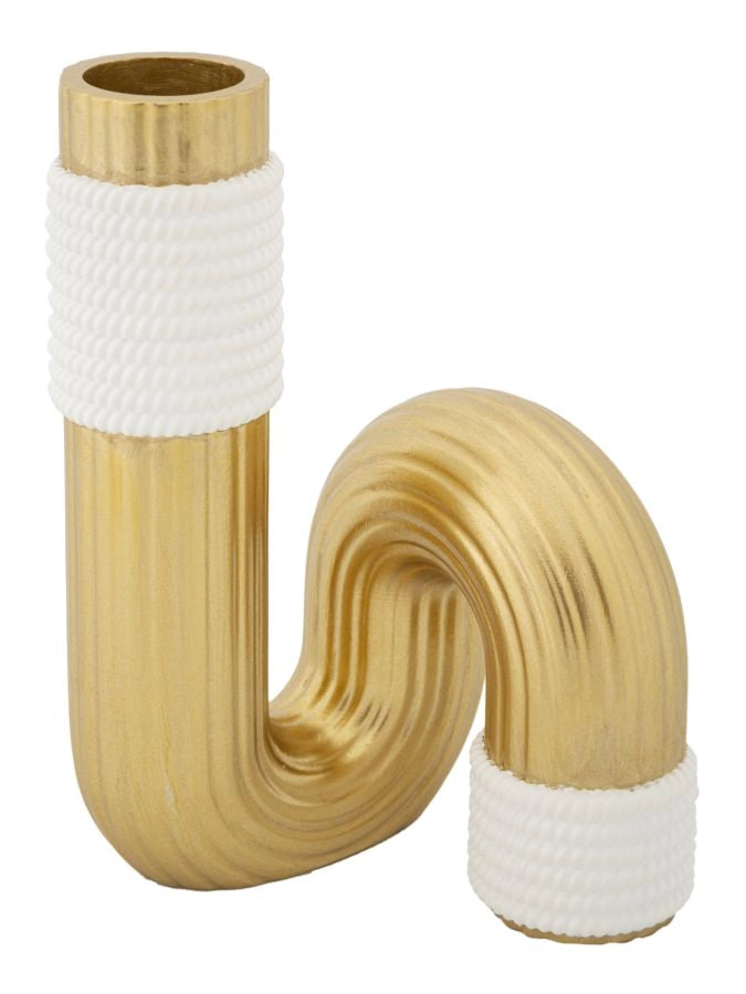 Vaso Bann 10,7x10,7x18,3 cm in Poliestere Oro e Bianco