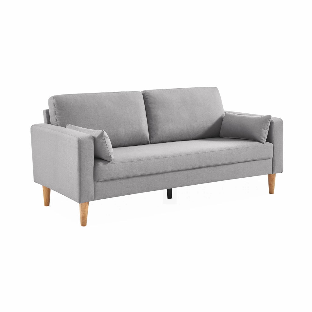 Divano in tessuto con gambe in legno, 3 posti, grigio chiaro