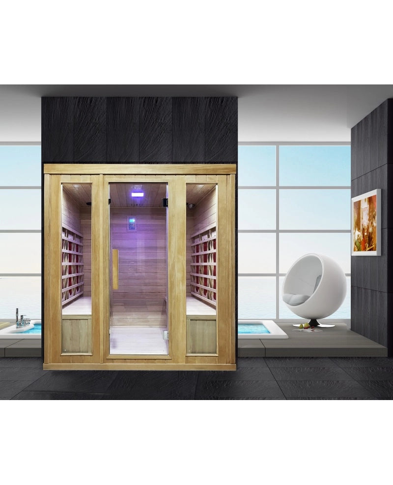 Sauna infrarossi cinque posti 180x140cm, cromoterapia, ozono, radio legno hemlock Sicorage Lusiana