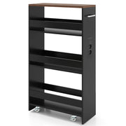 Carrello portaoggetti sottile 47,5 x 20 x 80,5 cm con stazione di ricarica 4 ripiani design moderno in legno ingegnerizzato nero e marrone 20_0018953