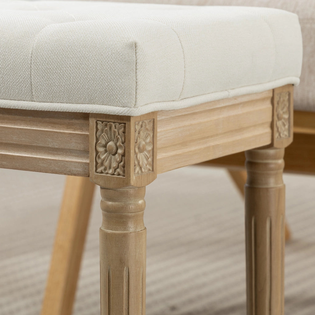 Pouf ¨C zephmum ¨C Beige, Lino Sint¨¦tico, Gambe in Legno