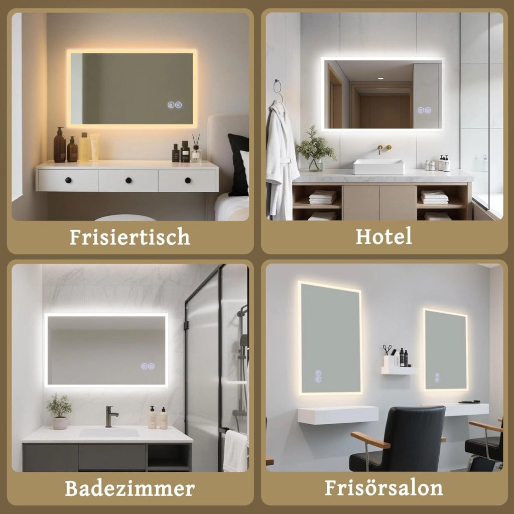 ZMH Specchio da Bagno Illuminato con Regolazione d'Intensità e Interruttore Touch