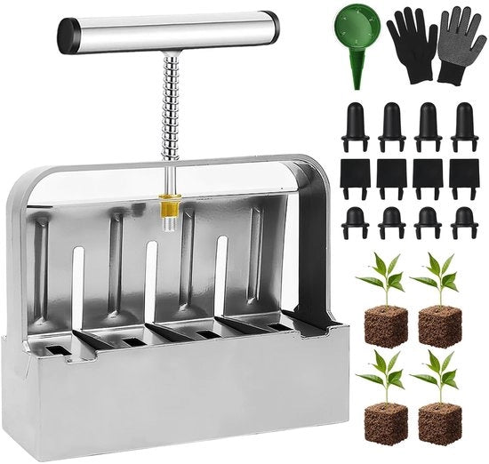 Blocco del terreno a mano - Grondbalpers - Manuale Blocco a mano - 4 Blocchi del terreno 5x5 cm - Aiuto per le radici - Guanti - Alta qualità Legerazione di alluminio