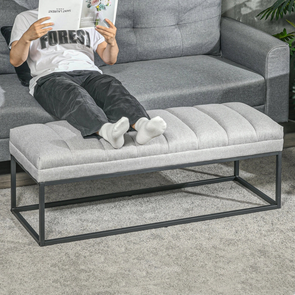 Panca imbottita in effetto lino 120 x 34 x 40 cm, grigio chiaro, portata fino a 200 kg
