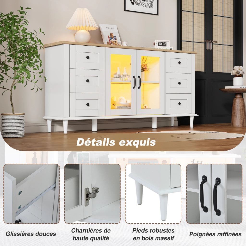 Credenza con 2 ante in acrilico; 6 cassetti e LED - per soggiorno - in MDF - 150 x 40 x 75 cm