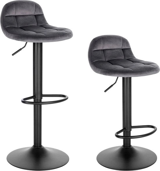 Sedili da Cucina Ergonomici - Con Schienale - Tavolo da Cucina in Pelle - Grigio Scuro - Regolabile in Altezza - Set di 2 - Altezza di Seduta 62-83cm