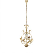 Lampadario Arte Povera Cesto Metallo Avorio E Oro 1 Luce E14