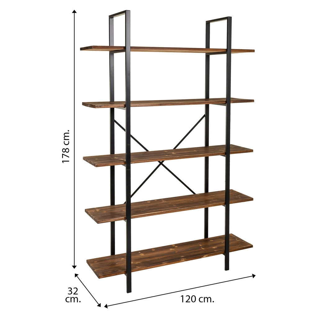 Scaffale in legno e metallo marrone 120x32x178h