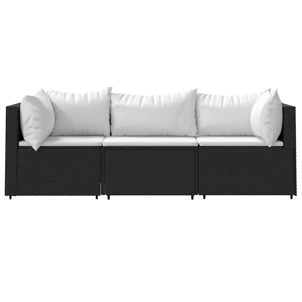 Set Divani da Giardino 3 pz con Cuscini Nero in Polyrattan 319734