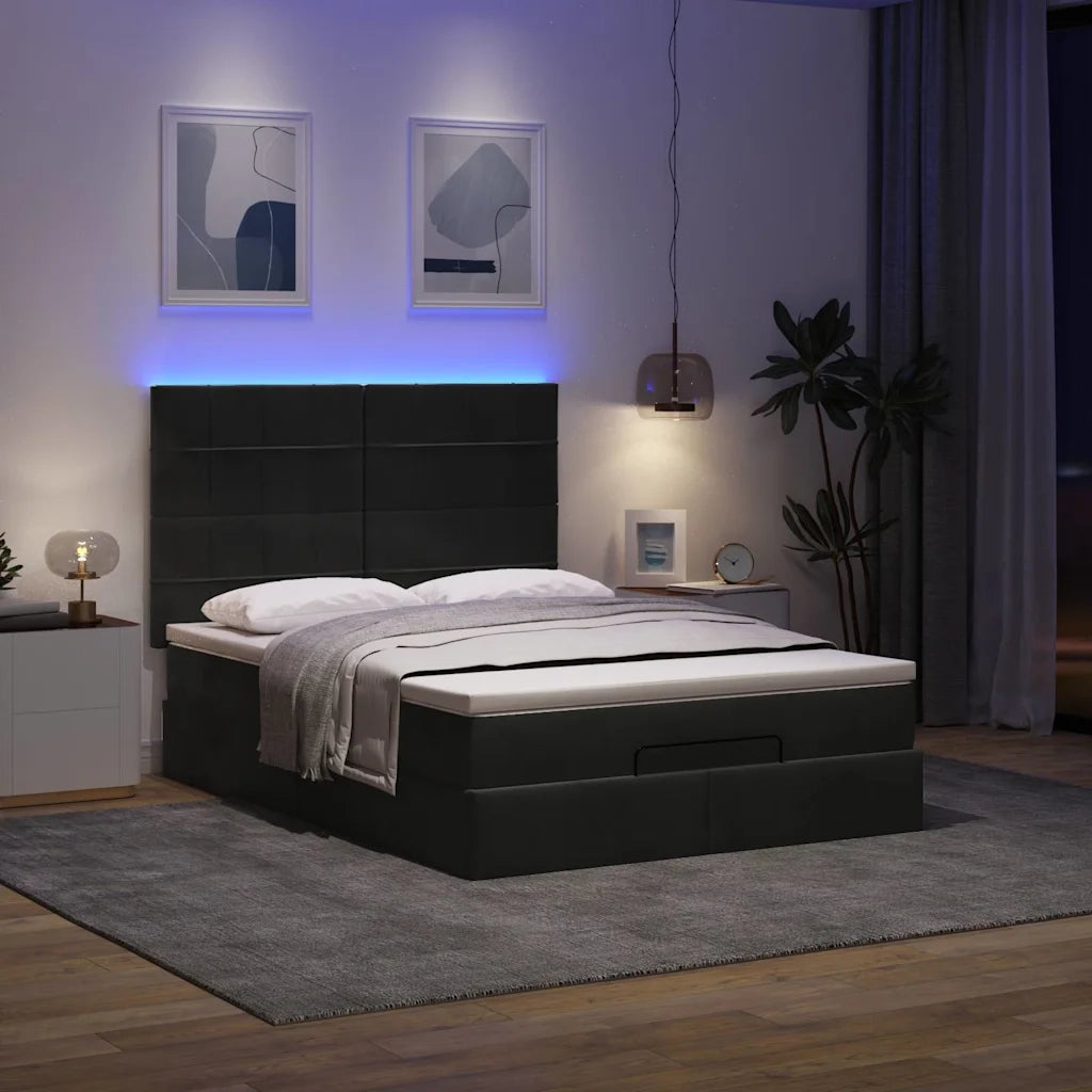 Struttura Letto Pouf con Materassi Nero 140x200 cm in Velluto 3314326