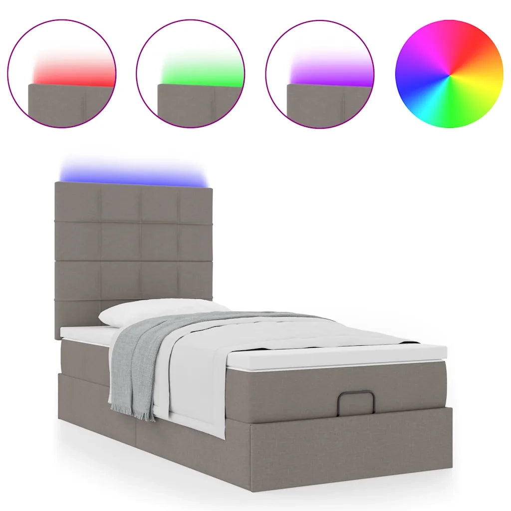 Pouf Letto con Materasso e LED Tortora 90x200 cm in Tessuto