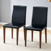 Set 2 sedie da pranzo moderne in PU nero con gambe effetto noce; 90 cm