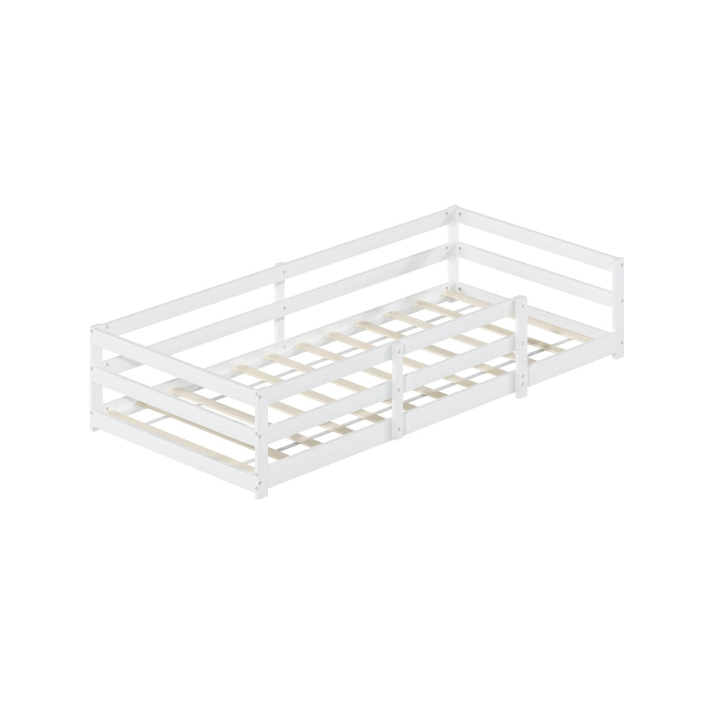 Letto Montessori per bambini in legno di pino 90x200 cm con barriera bianca