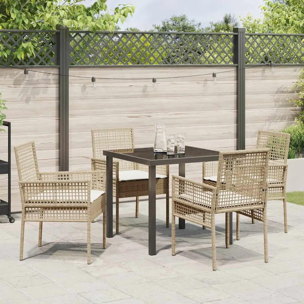 Set da Pranzo per Giardino con cuscino 5 pcs Beige polyrattan