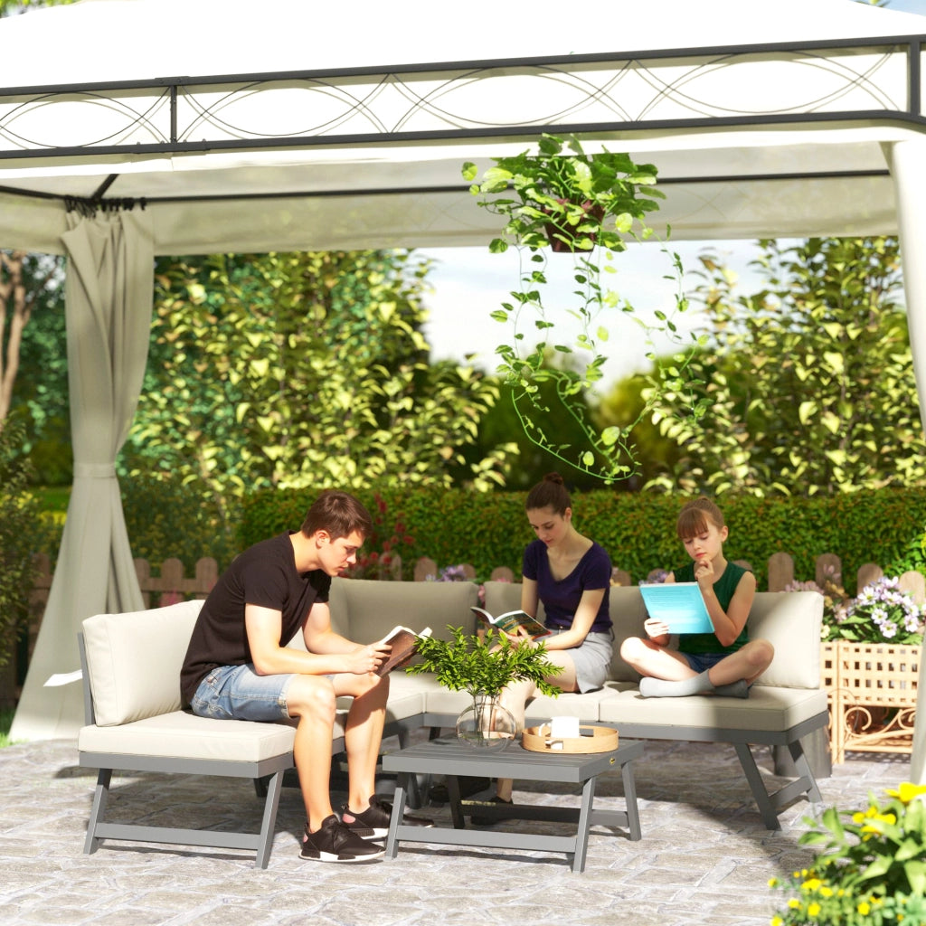 Set divano da giardino angolare e letto 4 pezzi con 2 panche e tavolino ¨C zephmum ¨C polyrattan grigio