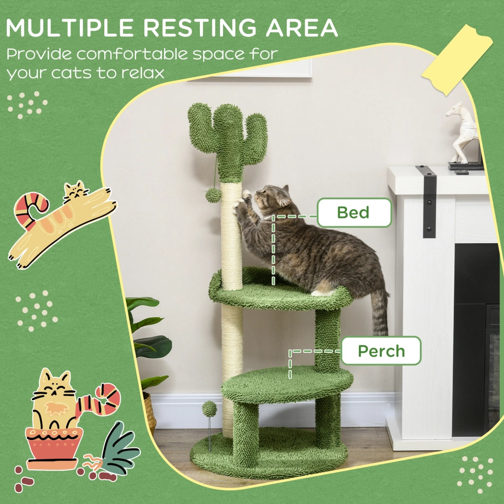 Easycomfort Albero per Gatti a forma di Cactus con Tiragraffi e 2 Palline da Gioco, 35x31x55.5 cm, Verde e Bianco