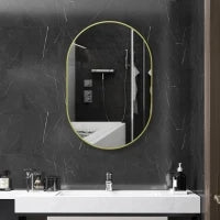 Specchio da Bagno Ovale 60x90 cm, Specchio Decorativo da Parete con Cornice in Alluminio per Soggiorno Orizzontale o Verticale Dorato