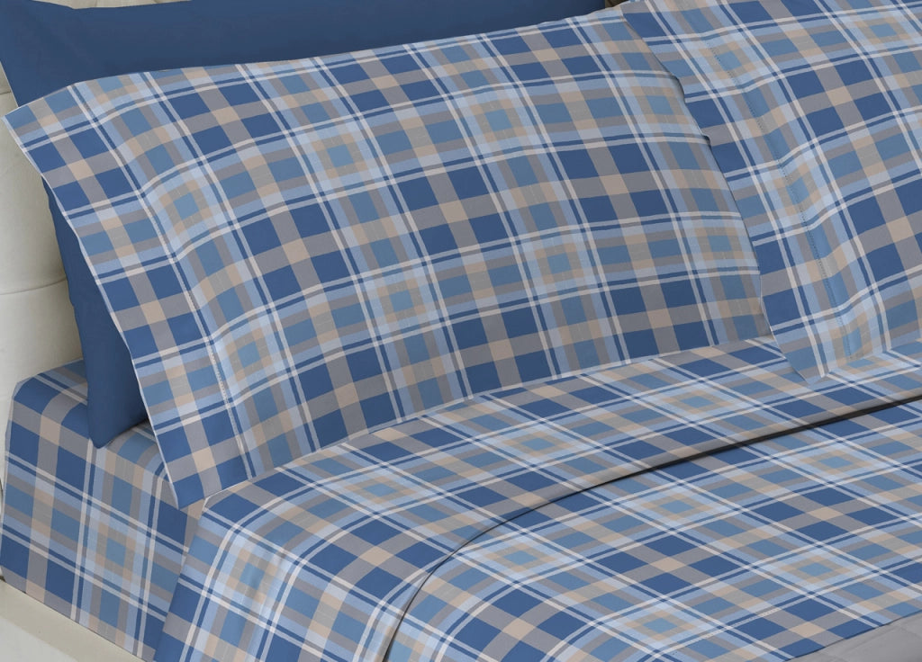Completo Lenzuola Letto Pensieri Delicati 100% Cotone Disegno Ben - Singolo - Azzurro