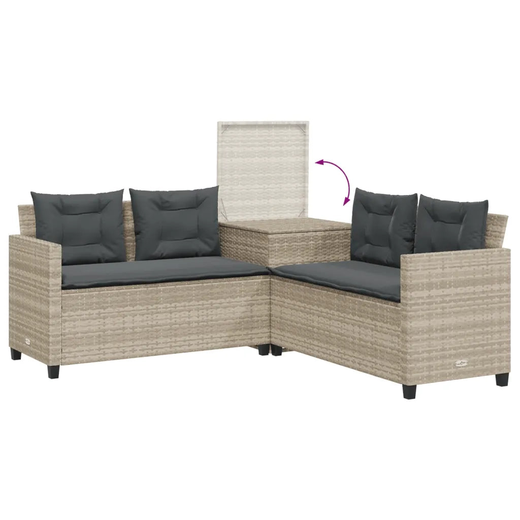 Divano Giardino | Set Salotto da Giardino Tavolo e Cuscini a L Grigio Chiaro Polyrattan