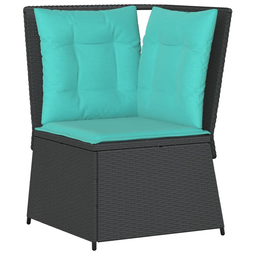 Divano angolare da giardino con Cuscini in Polyrattan Nero 368990