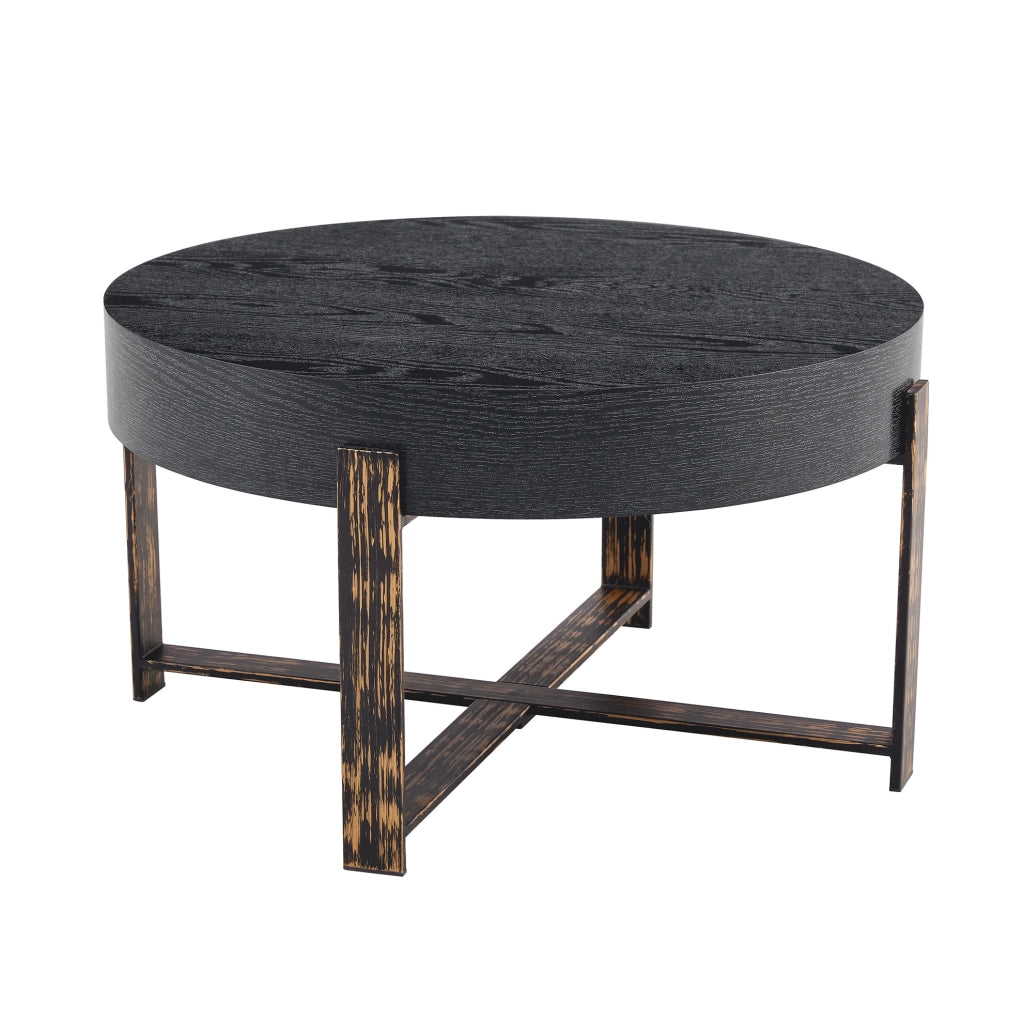 Tavolino laterale rotondo ? 68 x 39 cm con struttura stabile; MDF e metallo nero