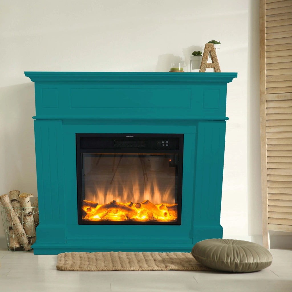 MPC Caminetto elettrico turchese in materiale resistente con inserto 60 cm potenza 1500 W FUEGO-ALBERTO-TURQUESA