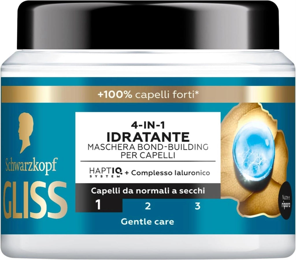 SCHWARZKOPF GLISS 4-IN-1 MASCHERAPER CAPELLI 400 ML AQUA REVIVE + COMPLESSO IALURONICO EFFETTO DA NORMALI A SECCHI