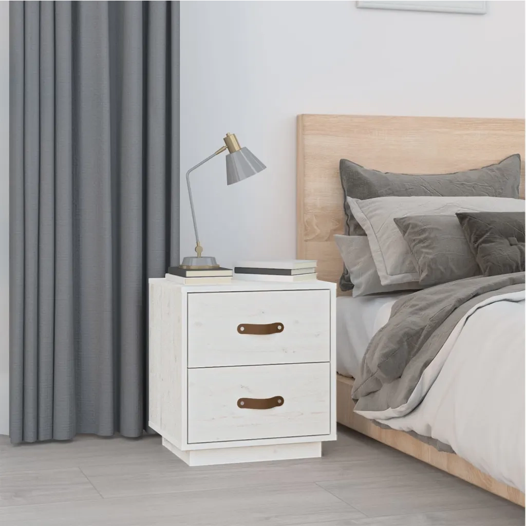 Comodino-Tavolino da notte Bianco 40x34x45 cm in Legno Massello di Pino 867208