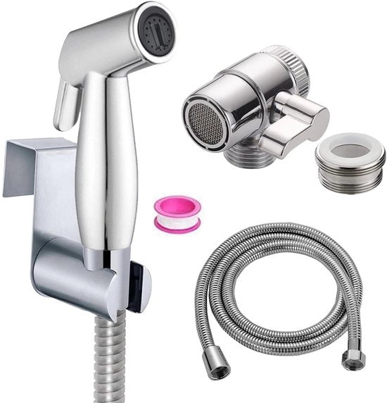Bidet a mano con spruzzatore per pannolini in ABS, con dispositivo di rilascio con maniglia, attacco in acciaio inossidabile, M22 x M24 dispositivo di rilascio del rubinetto, igiene della doccia e pulizia dei pannolini