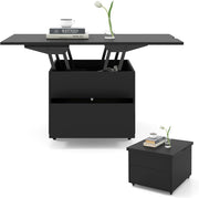 Tavolino da Caffè con Piano Sollevabile, Tavolo Moderno 3 in 1 Pieghevole con Contenitore Nascosto, Cassetto e Ruote Girevole 360°, Tavolino Versatile per Soggiorno e Ufficio (Nero)